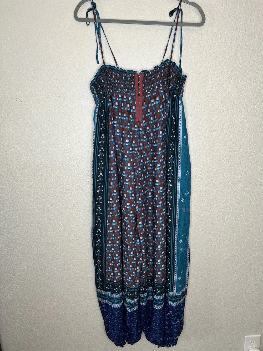 NWT Free People Rule The World Maxi Romper Jumpsuit Small Blue Combo